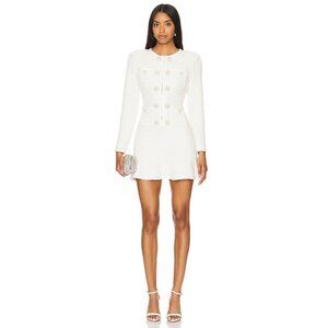 self-portrait Buttoned Knit Mini Dress in Cream Tweed